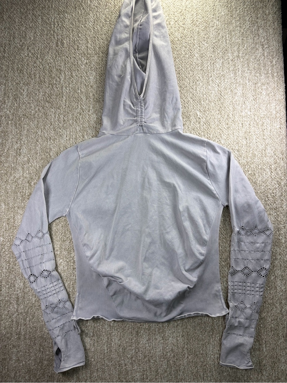 FP Movement by Free People Light Gray Hooded Pullover with Eyelet Sleeve Details
